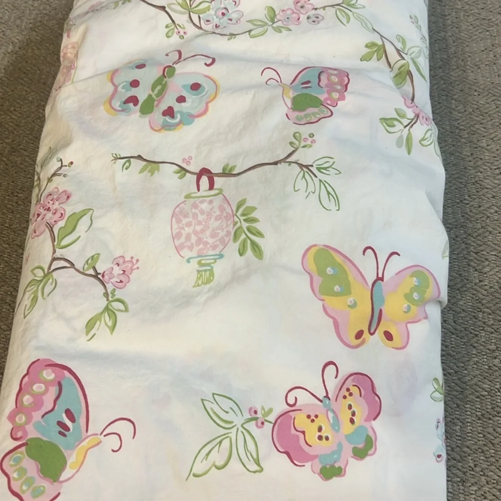 Pottery Barn Kids Butterfly Cherry Blossom Queen top sheet 100% organic cotton